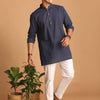 Men's Navy Blue Cotton Straight Kurta Pyjama Set