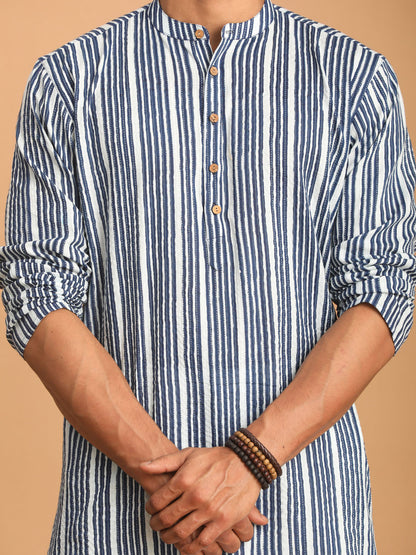 Men's Indigo Blue Cotton Straight Kurta Pyjama Set