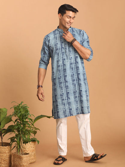 Men's Indigo Blue Cotton Straight Kurta Pyjama Set