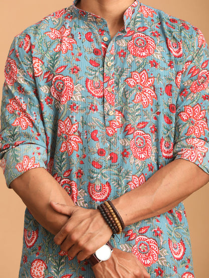 Men's Aqua Cotton Straight Kurta Pyjama Set