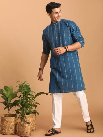 Men's Indigo Blue Cotton Straight Kurta Pyjama Set