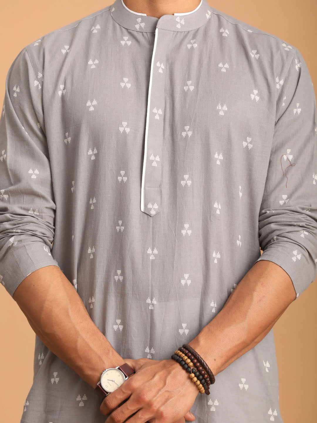 Men's Grey Cotton Straight Kurta Pyjama Set