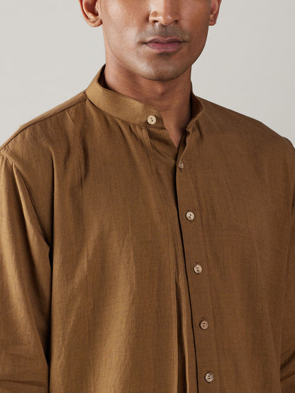 Men's Coffee Cotton Straight Kurta Pyjama Set