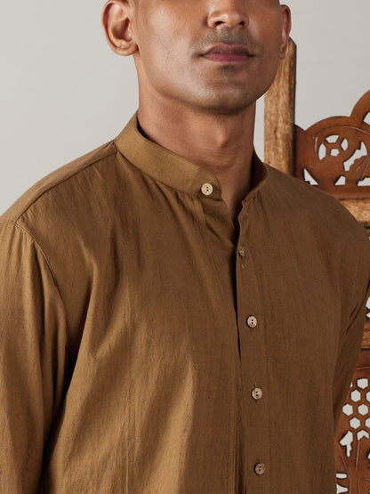 Men's Coffee Cotton Straight Kurta Pyjama Set