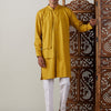 Men's Mustard Cotton Straight Kurta Pyjama Set