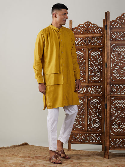 Men's Mustard Cotton Straight Kurta Pyjama Set