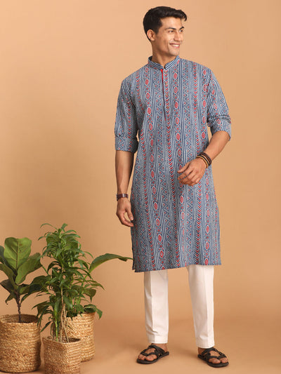 Men's Indigo Blue Cotton Straight Kurta Pyjama Set
