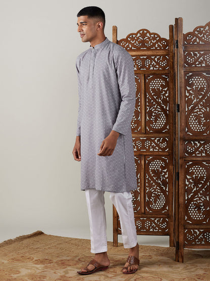 Men's Grey Cotton Straight Kurta Pyjama Set