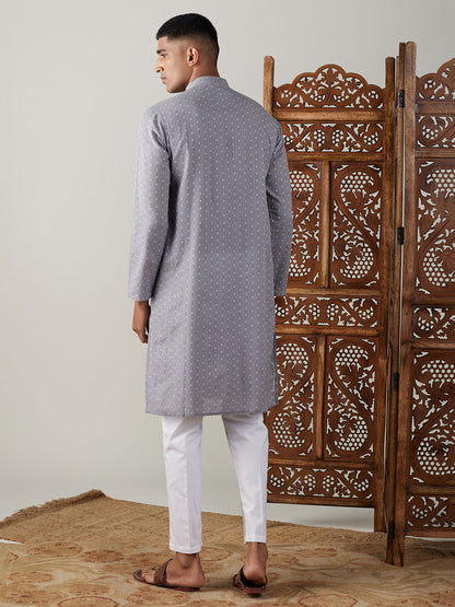 Men's Grey Cotton Straight Kurta Pyjama Set