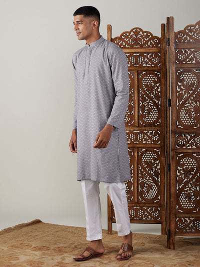 Men's Grey Cotton Straight Kurta Pyjama Set