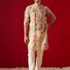 Men's Multi color Base Beige Cotton blend Straight Kurta Pyjama Set