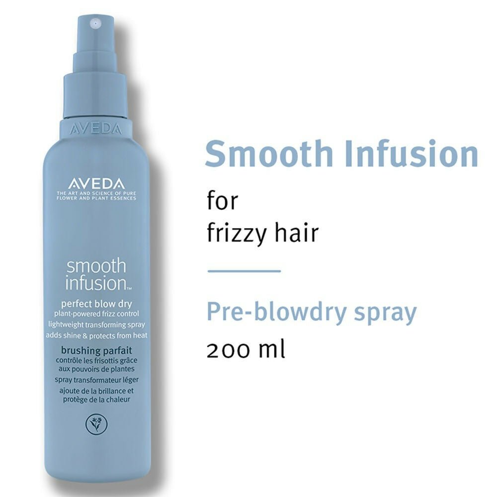 Aveda Travel Size Smooth Infusion Perfect Blow Dry Hair Serum bottle, lightweight hair serum for smooth, shiny hair.