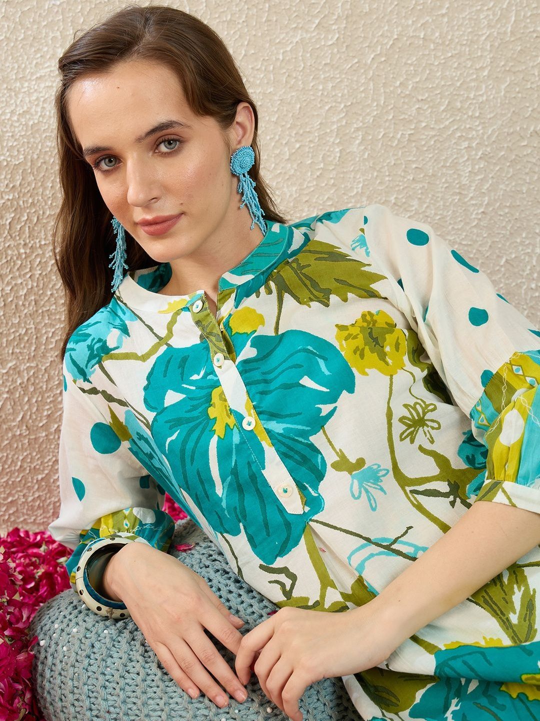 Women Floral Printed Regular Pure Cotton Kurta with Trousers