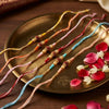 Dhiyona Set Of 6 Rudraksh & Artificial Beads Thread Rakhi With Roli Chawal Chandan Mishri