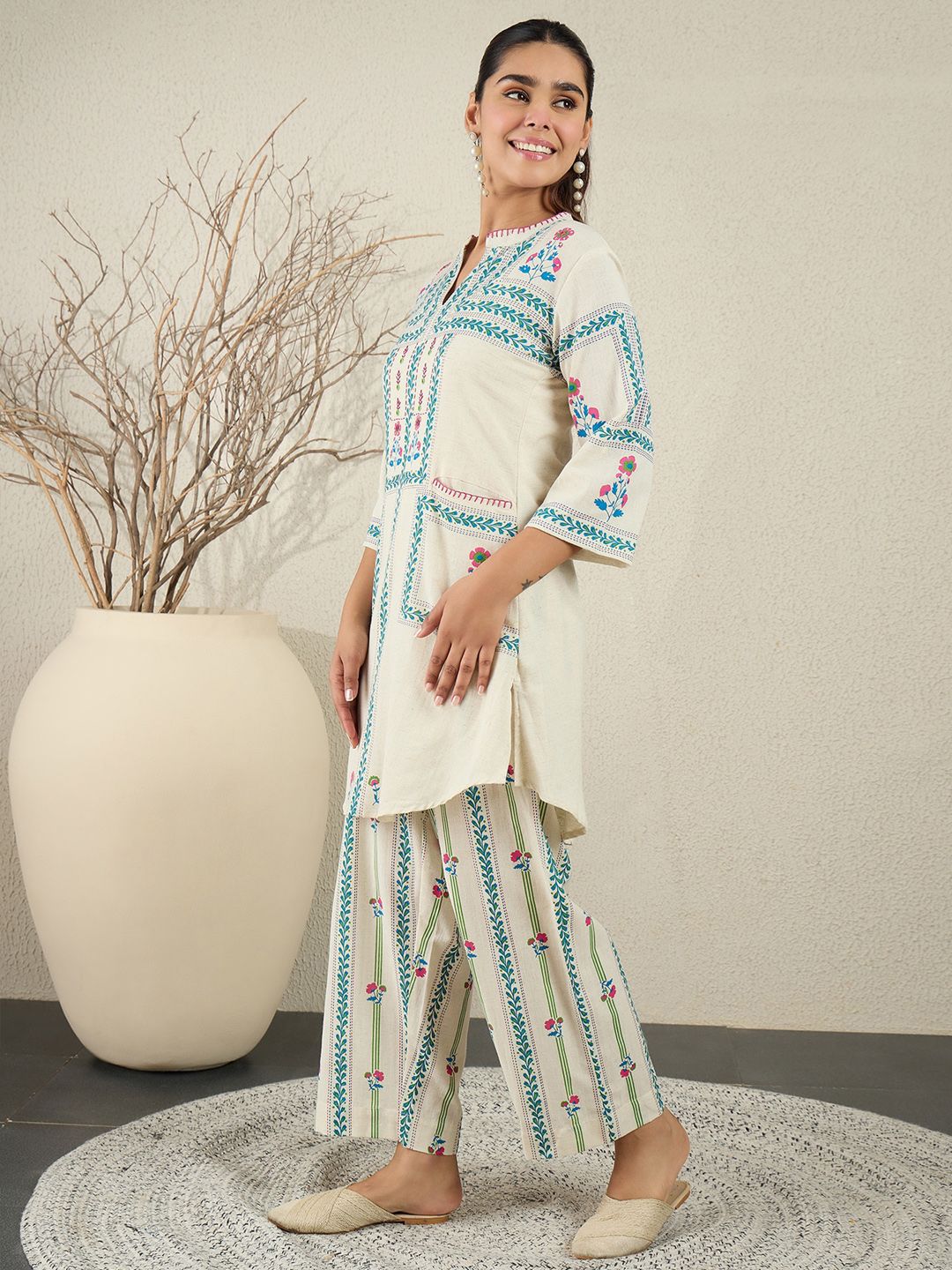 Dhiyona IE Printed Pure Cotton Top With Trouser Co-Ords