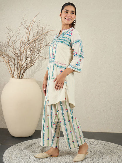 Dhiyona IE Printed Pure Cotton Top With Trouser Co-Ords