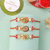 Dhiyona Gold Toned Set of 3 Kundan Work Thread Rakhis With Roli Chawal & Greetings Card