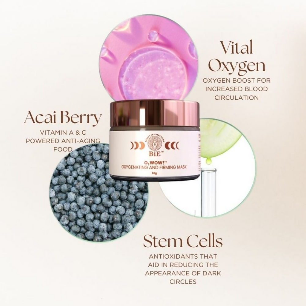 BiE O2wow oxygenating and firming face mask with oxygen bubbles for brightening and revitalizing skin.