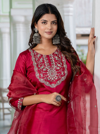 Dhiyona VV Purnima Silk Blend Embroidered Kurta Set with Dupatta