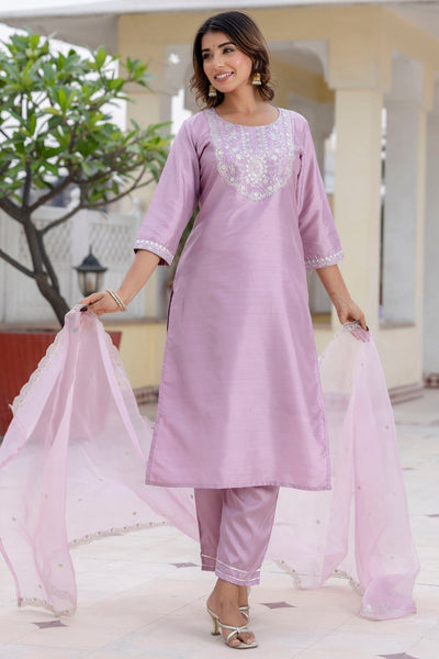 Indyancart VV Deepa Silk Blend Embroidered Kurta Set with Dupatta
