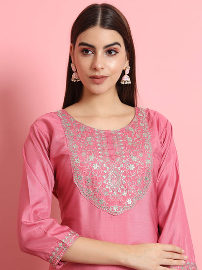 Dhiyona VV Shringar Silk Blend Embroidered Kurta Set with Dupatta