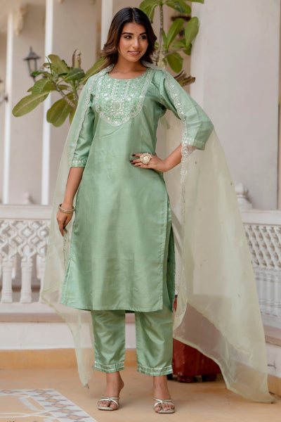 Indyancart VV Durga Silk Blend Embroidered Kurta Set with Dupatta