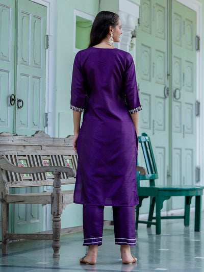 Indyancart VV Dhara Silk Blend Embroidered Kurta Set with Dupatta