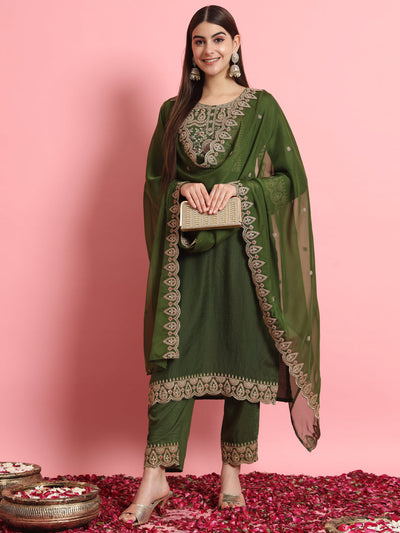 Indyancart VV Women's Kurta and Trousers Pant Set Silk Blend