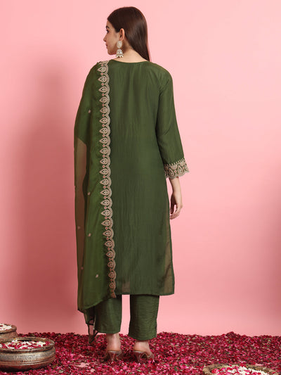 Indyancart VV Women's Kurta and Trousers Pant Set Silk Blend