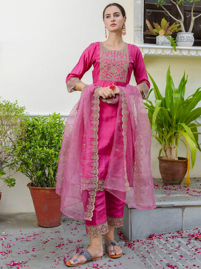 Indyancart VV Women's Kurta and Trousers Pant Set Silk Blend
