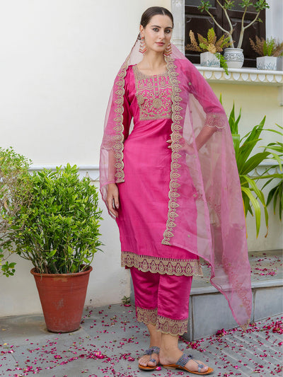 Indyancart VV Women's Kurta and Trousers Pant Set Silk Blend