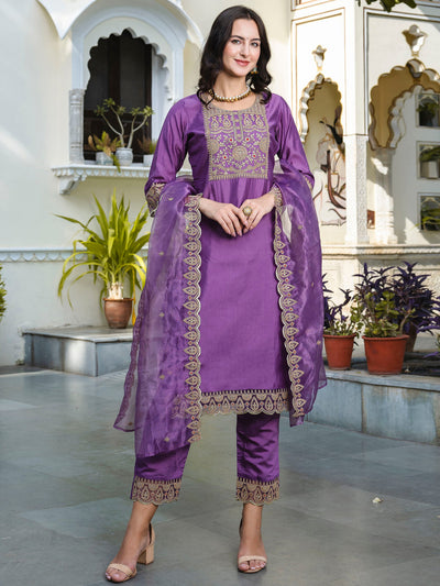 Indyancart VV Women's Kurta and Trousers Pant Set Silk Blend