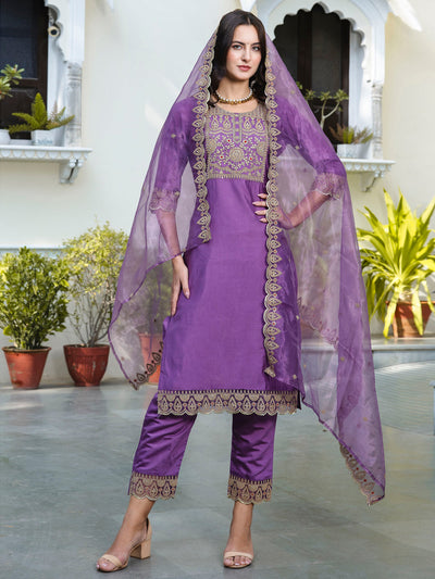 Indyancart VV Women's Kurta and Trousers Pant Set Silk Blend