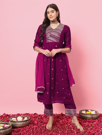 Indyancart VV Trupati Women Flared Kurta and Trousers Pant Set Silk Blend