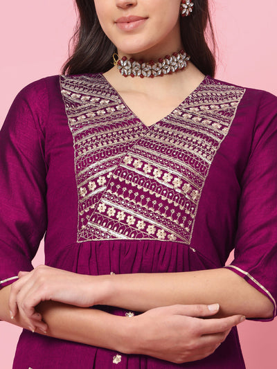 Indyancart VV Trupati Women Flared Kurta and Trousers Pant Set Silk Blend