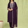 Dhiyona VV Tanmaya Purple Silk Blend Yoke Design Kurta and Trousers Pant Set