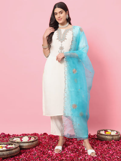 Indyancart VV Nazm Women Kurta and Trousers Pant Set Silk Blend