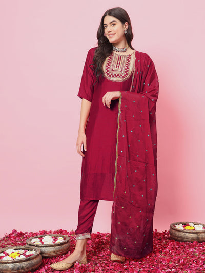 Indyancart VV Yamuna Women Kurta and Trousers Pant Set Silk Blend