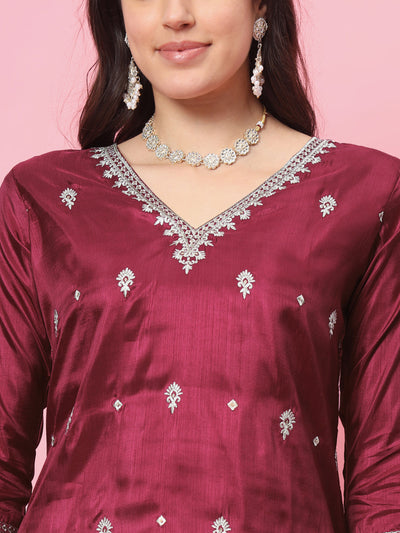 Indyancart VV Yatra Silk Blend Kurta and Trouser Set with Organza Dupatta