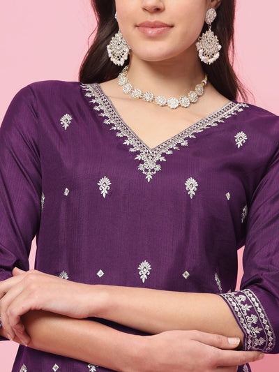 Indyancart VV Saanjh Silk Blend Kurta and Trouser Set with Organza Dupatta