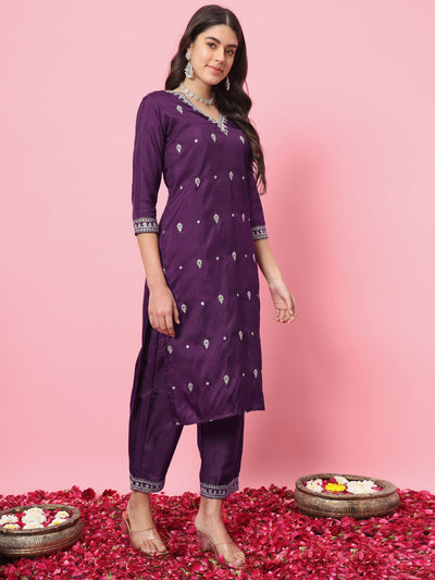 Indyancart VV Saanjh Silk Blend Kurta and Trouser Set with Organza Dupatta