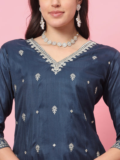Indyancart VV Pushp Silk Blend Kurta and Trouser Set with Organza Dupatta