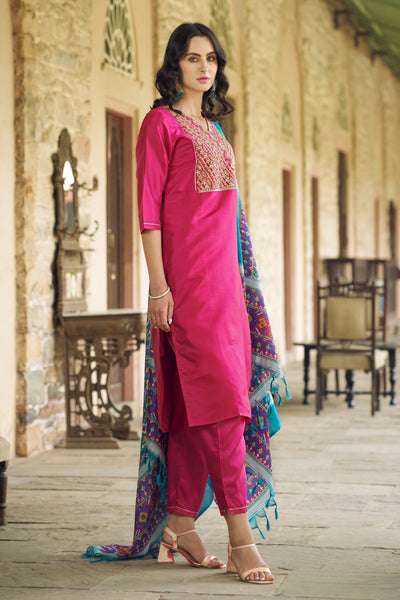 Indyancart VV Jyoti Women Kurta and Trousers Pant Set Silk Blend