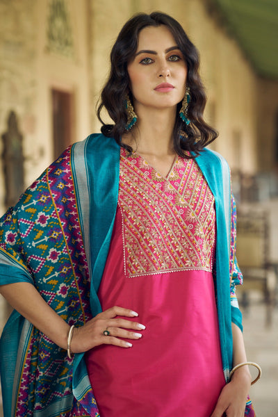 Indyancart VV Jyoti Women Kurta and Trousers Pant Set Silk Blend