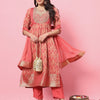 Dhiyona VV Gautami Peach Cotton Silk Embellished Flared Suit Set