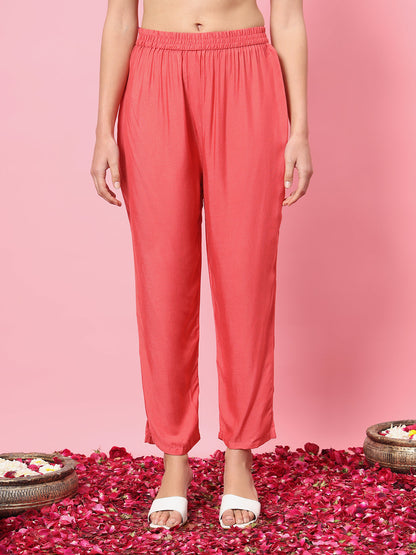 Dhiyona VV Gautami Peach Cotton Silk Embellished Flared Suit Set