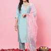 Dhiyona VV Tushi Womens Silk Blend Embroidered Kurta Pant Set with Dupatta Elegant Ready to Wear