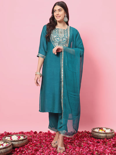 Indyancart VV VredeVogel Women Kurta and Trousers Pant Set Silk Blend