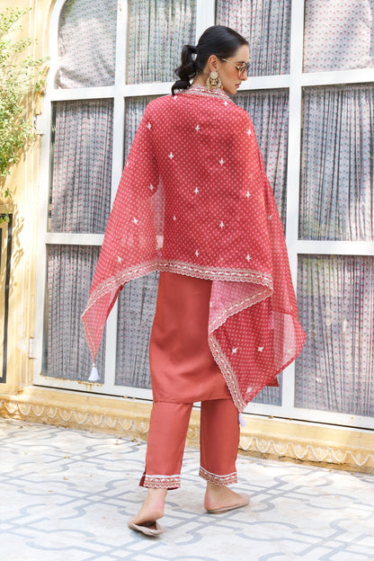 Dhiyona VV Chandrika Embroidered Silk Blend Straight Suit With Dupatta