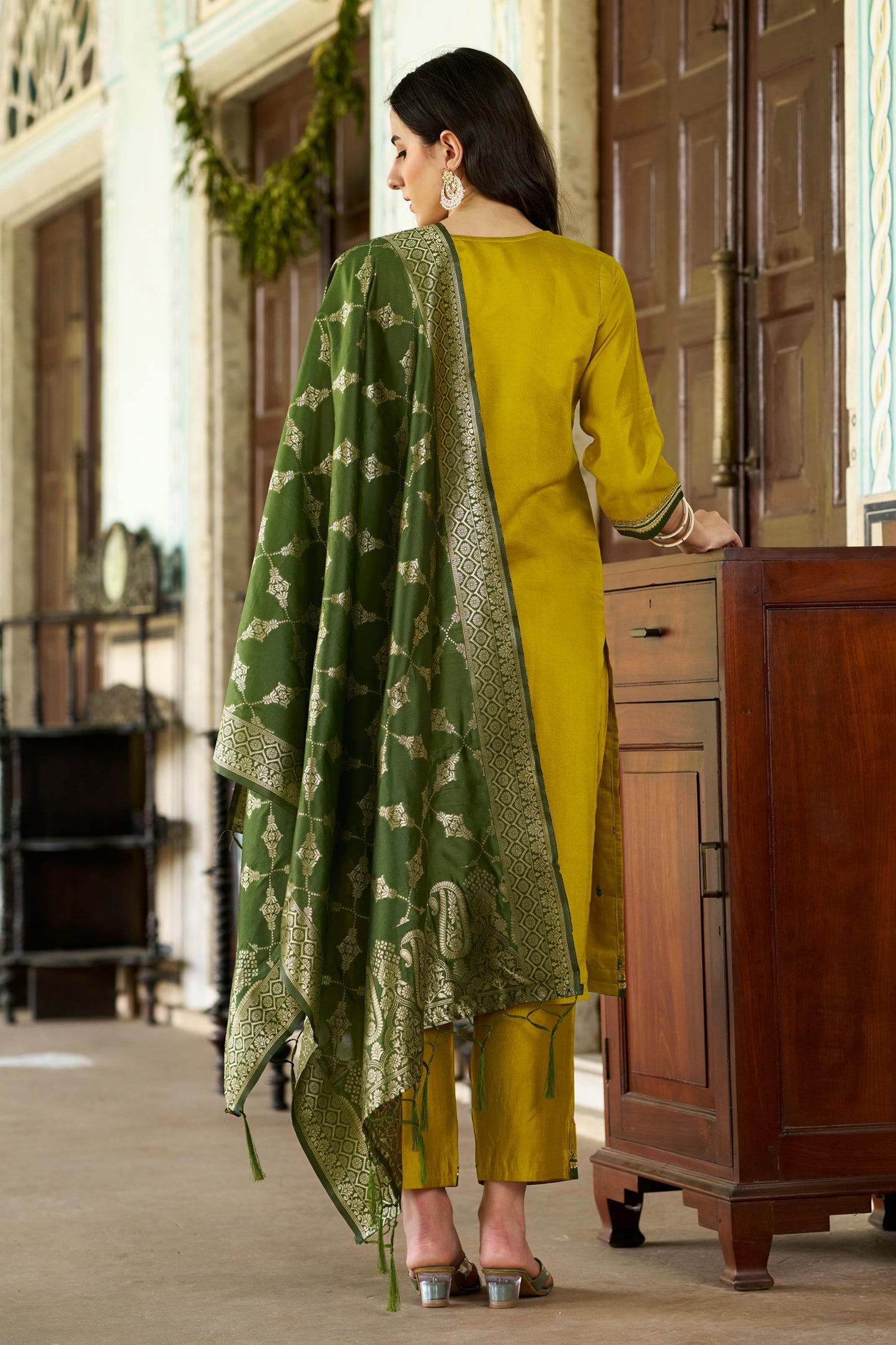 Dhiyona VV Tashi Embroidered Silk Blend Straight Suit With Dupatta